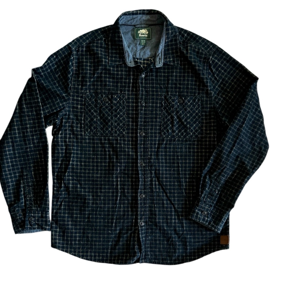 Roots Canada button down corduroy plaid long sleeve shirt Sz XL